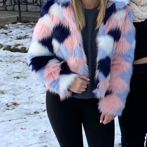 Colorblock faux fur coat!!!